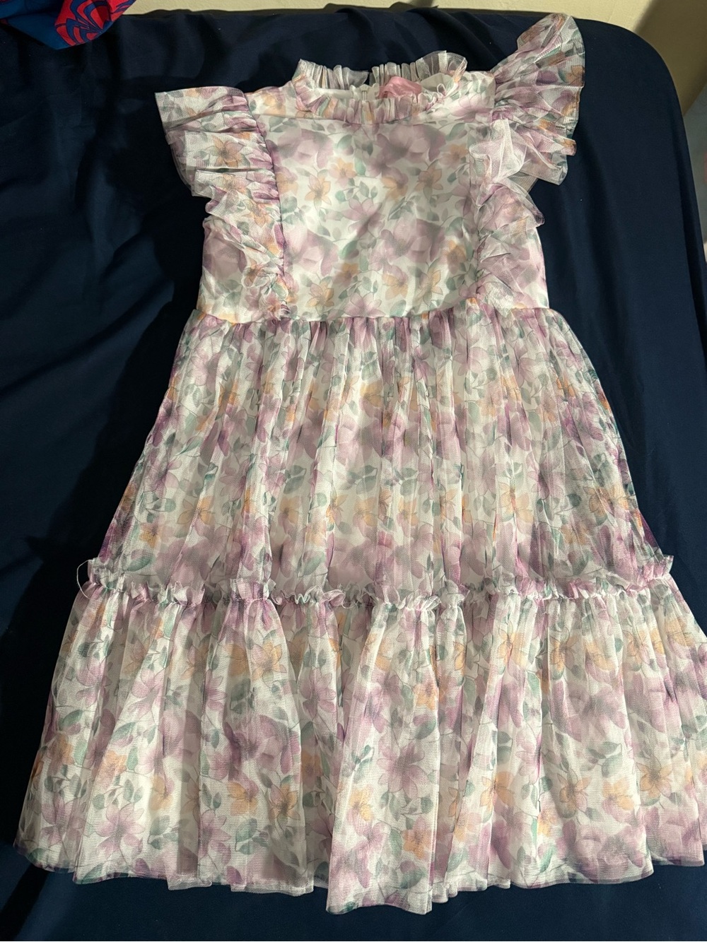 Girls Floral Ruffle Tiered Dress - Pink & Cream
